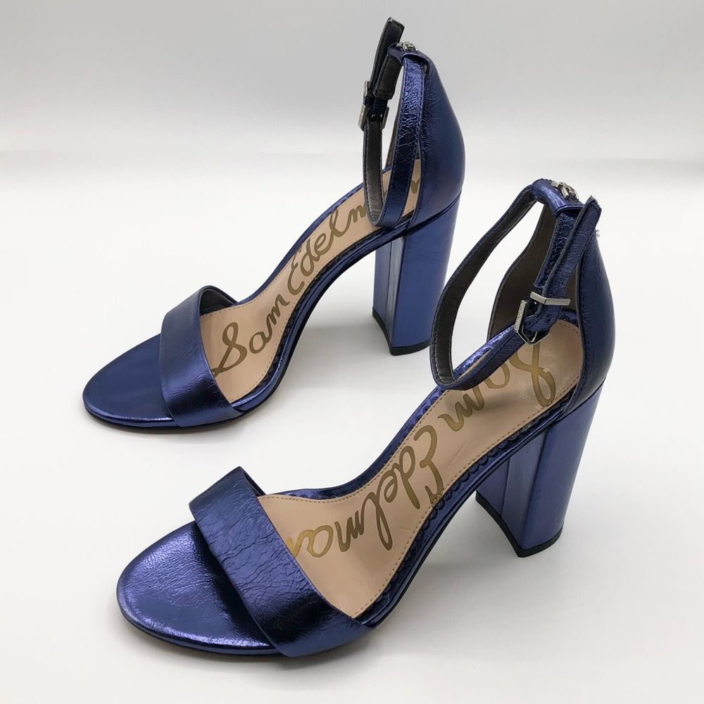 Sam Edelman Metallic Blue Leather Strappy Heels Women’s Size 6